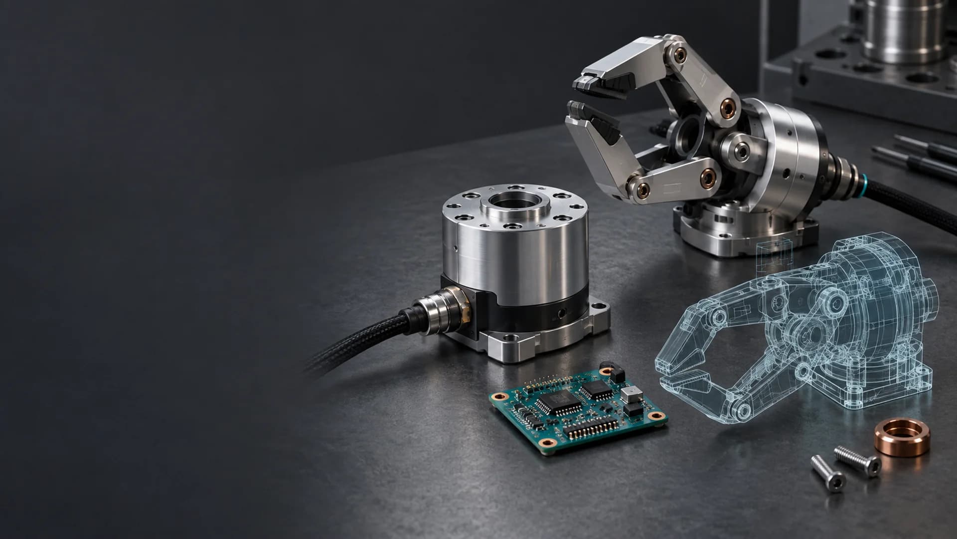 センサ、回路、ロボットとデジタルツインを表現した技術コンセプトイメージ